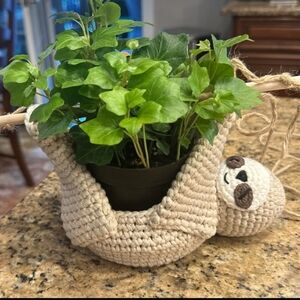 Sloth time crochet plant holder